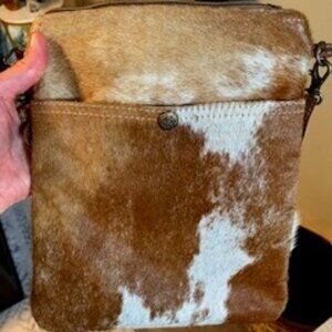 Cowprint Faux Fur Sachel - Handcrafted Leather